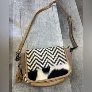 Myra Bag Chevron & Cowhide Crossbody Messenger Bag